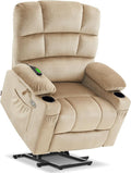 MCombo Dual Motor Power Lift Recliner Chair with Massage and Heat for Elderly People, Infinite Position, USB Ports, Cup Holders, Fabric 7679 (Medium, Beige)