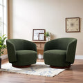 Boucle Swivel Accent Chairs Set of 2, No Assembly Upholstered Armchair with Rubberwood Base, 360° Rotating Living Room Chairs Set of 2 for Bedroom, Apartment & Reading Nook (2, Green)