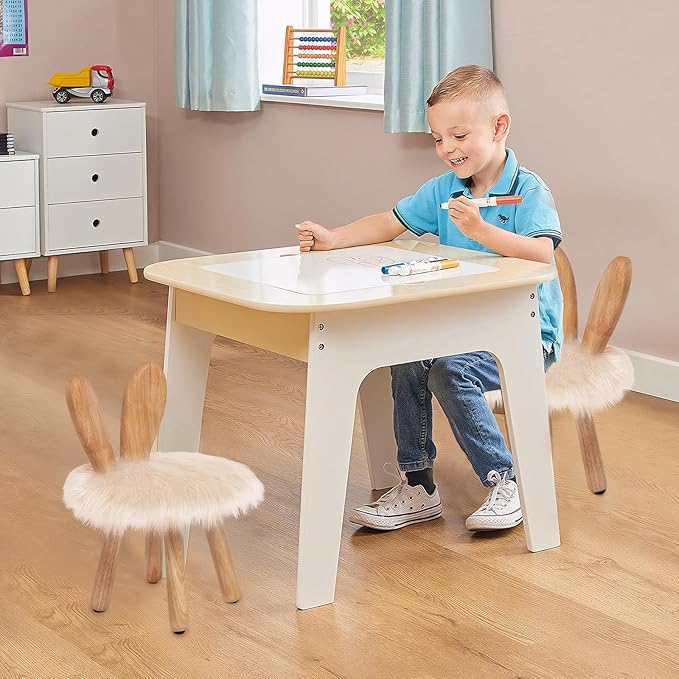 XXYOUPIN Bunny Chair for Kids 1-4 Years, Wooden Base with Removable Cushion,Anti-Tip Toddler Stool,Baby Nursery Decor Gift,Rabbit Design（1pack/Pearl White）