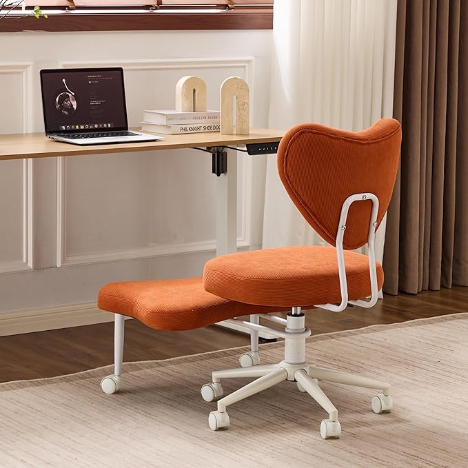 Meditation Chair with Lumbar Support, Ergonomic Floor Sitting Chair Adjustable Height, Cross Legged Chair for Office, Yoga & Mindfulness, Cushioned Seat with Wheels (Orange)