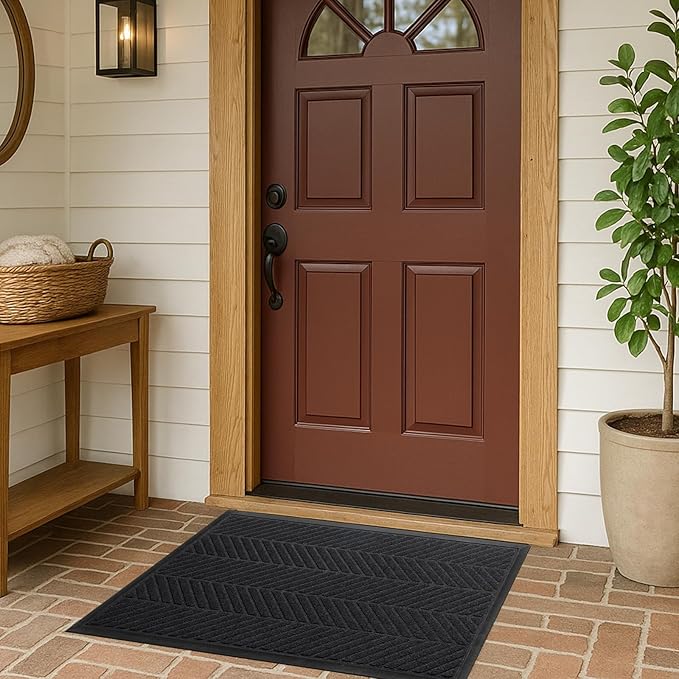 XADP Front Door Mat 29.5"x17" Indoors Outdoors Welcome Mats, Waterproof Non-Slip Rubber Backing Heavy Duty Doormat Outside Entrance, Low Profile Entryway Rugs Floor Mat for Patio, Pattern A Black