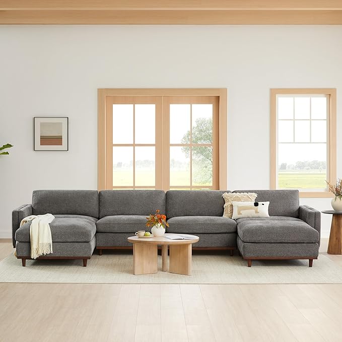 CHITA Super Large Luxury U Shape Convertible Sectional Modular Sofa, Down Filled Modern Sofa, Deep Seat Cloud Couch, 153 inch Width, 6 Seat Couch with Solid Wood Leg,2 Ottomans,Grey