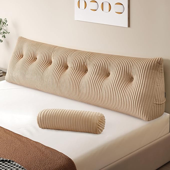 Z-hom Large Wedge Pillow Headboard, King Triangular Headboard Pillow, Reading Pillow Bed with a Roll Pillow for Bed Sitting Up Sleeping, Backrest Cushion Headboard Gap Pillow for Back,Beige