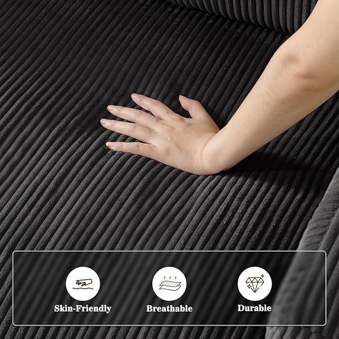 79" Modular Sectional Sofa with Ottoman, L-Shaped Cloud Couch, Memory Foam Boneless Loveseat with Chaise, No Assembly Required Corduroy Frameless Sofa for Small Apartment & Living Room, Black