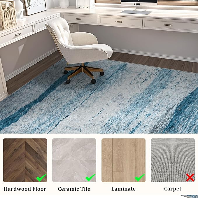 Office Chair Mat for Hardwood Floor, 48"x36" Easy Glide Computer Chair Mat Protector for Rolling Chair Under Desk Rug Nonslip Backing, Machine Wash