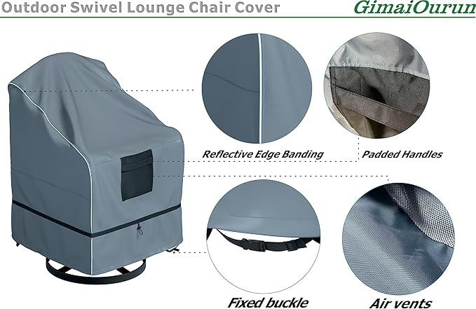 GimaiOurun Outdoor Swivel Lounge Chair Cover 4 Pack, Waterproof Heavy Duty, (29 W x 31 D x 38.5 H inches), Gray