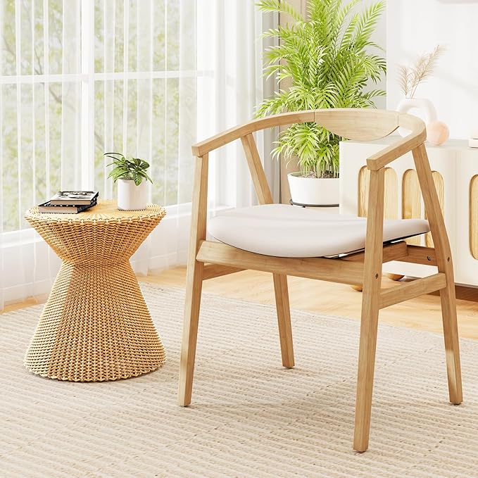 GOFLAME Bamboo Accent Chair, Mid-Century Modern Armchair with Padded Seat, Curved Backrest and Wrap-Around Armrest, Upholstered Reading Chair, Leisure Chair for Living Room, Bedroom