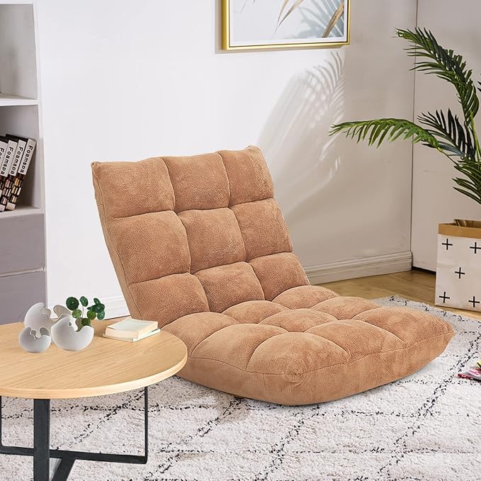 COSTWAY Floor Chair, Video Gaming Chairs with Back Support, Adjustable 14-Position, Alloy Steel Frame, Soft Coral Fleece, Lazy Sofa Lounge for Reading Living Room Recliner for Adults Kids, Beige