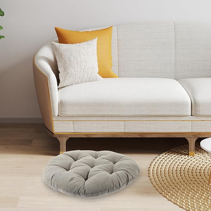 Sosoport Floor Cushion 42cm Diameter Tufted Corduroy Seat Pad 6-8cm Thick Charcoal Grey Meditation Pillow for Yoga Living Room Outdoor Seating