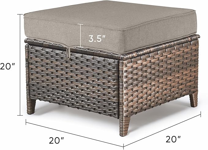 ACTREST Patio Ottoman Outdoor Wicker Side Table - 2PCS Multipurpose Heavy Duty All-Weather Brown Rattan Extra Seating Bench Footrest Footstool for Garden Back Porch Poolside Apartment - Grey