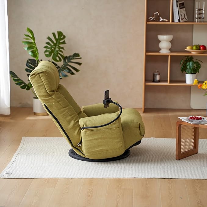 Lounge Sofa Chair with Side Pocket Armrests & Phone Holder. Gaming Chair for TV, Reading,Video,Games.Indoor Floor Chaise in Livingroom, Bedroom.Adjustable Foldable Backres&360° Swivel (Green1)