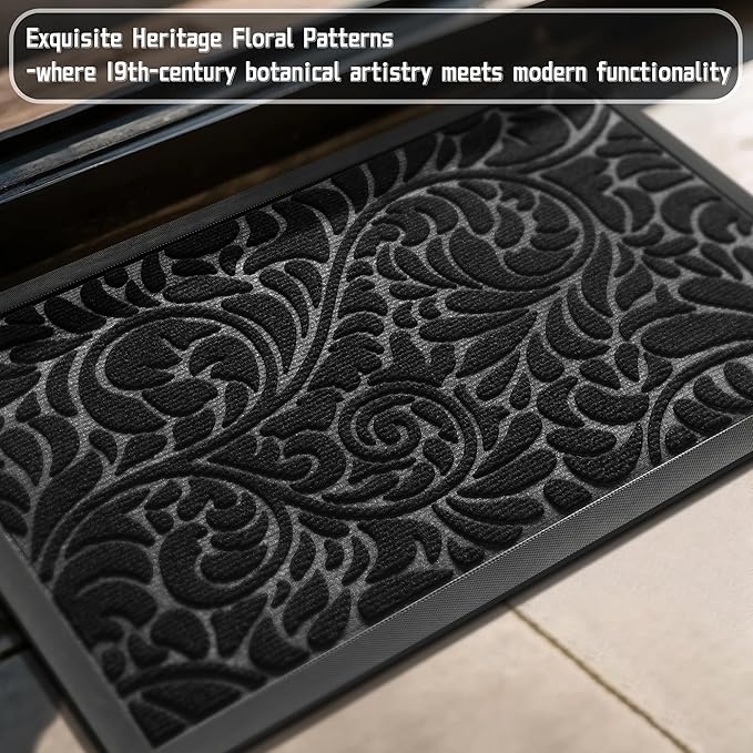 Yimobra Door Mat Outside Entrance 29.5x17, Waterproof Sturdy Outdoor Mats for Front Door, Heavy Duty Non-Slip Doormat for Garage Patio Entryway Indoor, Easy Clean, Black