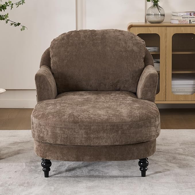 Chaise Lounge Chair Indoor with Pillows - Linen Fabric Comfy Reading Chair Bed, Upholstered Modern Small Couch Sofa Bed for Living Room, Bedroom & Apartment (Brown)