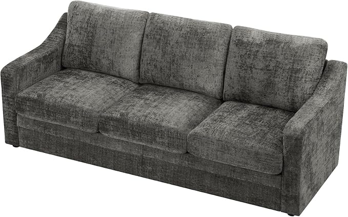 ACMEASE 83 Inches Chenille 3-Seat Sofa w/Comfortable Back Cushions, Modern Sofa w/Deep Seat Space, Upholstered 3 Seater Couch w/High Resiliency Foam for Living Room, Grey