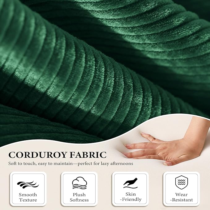 AUGOP Boneless Couch Folding Couches for Living Room Sofa, Futon Sofa Bed with Sleeper Sofa, Futon Couch with Fixed-Shape Oversized Corduroy Upholstered (Green, 81 Inches)