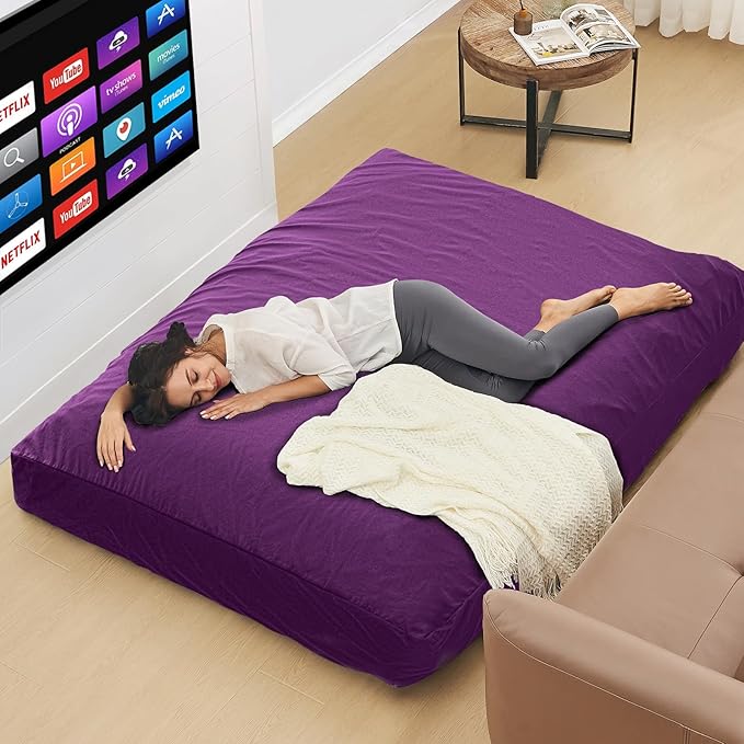 Bean Bag Chairs for Adults - Giant Bean Bag Chair Convertible Bean Bag Bed - Beanbag Chair with Micro Fiber Cover/Furniture Foam Filler - Floor Couch Sofa in Bedroom Dorm Room - Full Purple