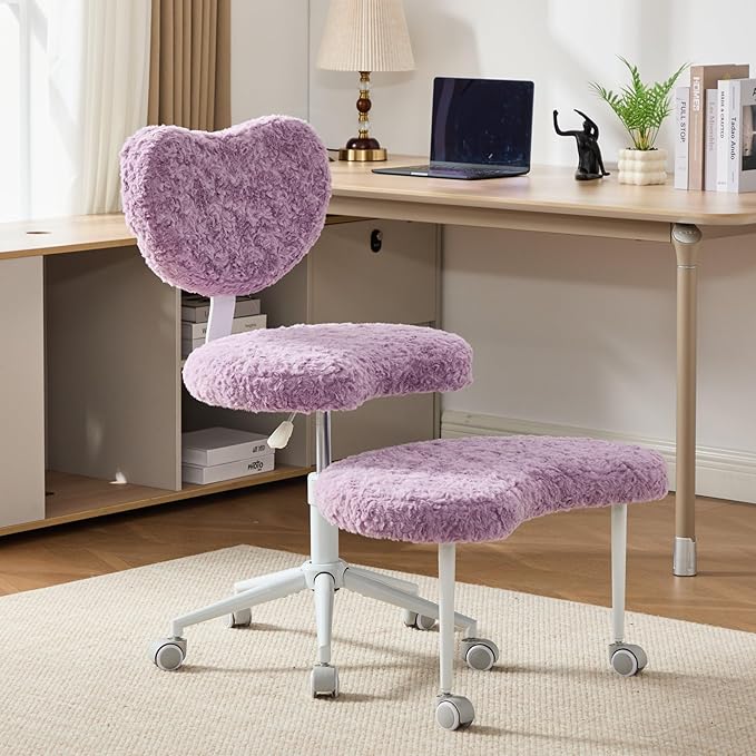 Tomofcessn Cross Legged Chair with Footrest, Plus Size Criss Cross ADHD Office Chair, Memory Foam Cushion, Armless Swivel Desk Chair with Wheels, Active Sitting for Home Office,Artificial Rabbit Fur