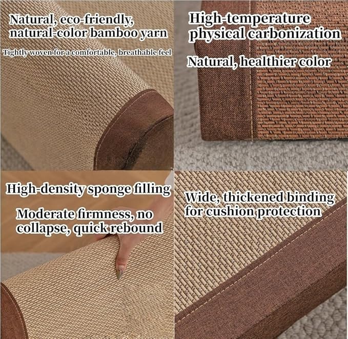 Vintage Floor Chair, Low Meditation Chair with Padded Backrest, Comfortable Ergonomic Lounge Seat, Bamboo Silk Legless Reading Chair for Balcony, Bay Window, Living Room & Bedroom(Natural,51*40*35cm)