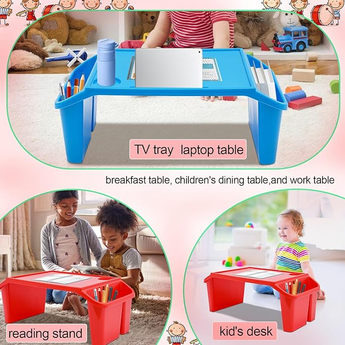 Set of 4 Kids Lap Desk Tray, Portable Activity Table, Plastic, Stackable for Drawing, Writing, Eating, Classroom, 19.69" L x 9.84" W x 7.09" H, Multicolor