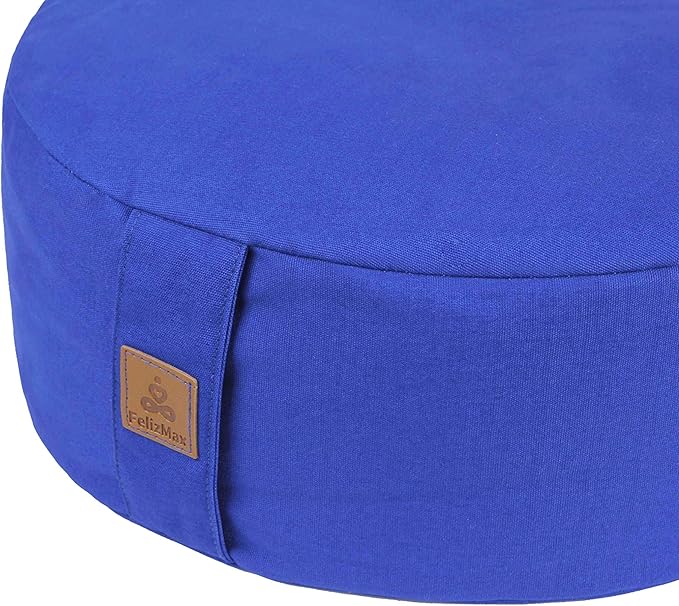FelizMax Zafu Buckwheat Meditation Cushion,D=13"/16" H=5.5",Round Zabuton Meditation Pillow,Yoga Bolster Kneeling Pillow Premium Yoga Pillow for Sitting on Floor Zippered Cotton Cover