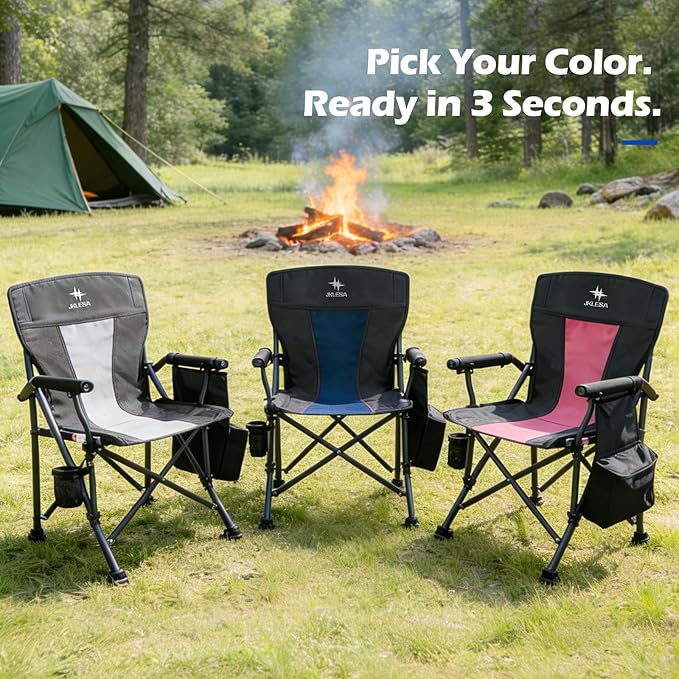 XL Premium Camping Chair - 400lb Capacity, Oversized 23.7" Wide Seat, Heavy Duty 600D Oxford Fabric, Padded Camping Chair Portable for Outdoor, Beach, Tailgate Parties Black/Red