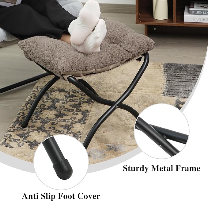 Mordchil HF 15"(H) Folding Ottoman, Foldable Footrest Stool, Portable Small Foot Stool for Couch, Collapsible Foot Rest Ottoman for Sofa, Padded Ottomans for Home, Living Room, Bedroom, Light Brown
