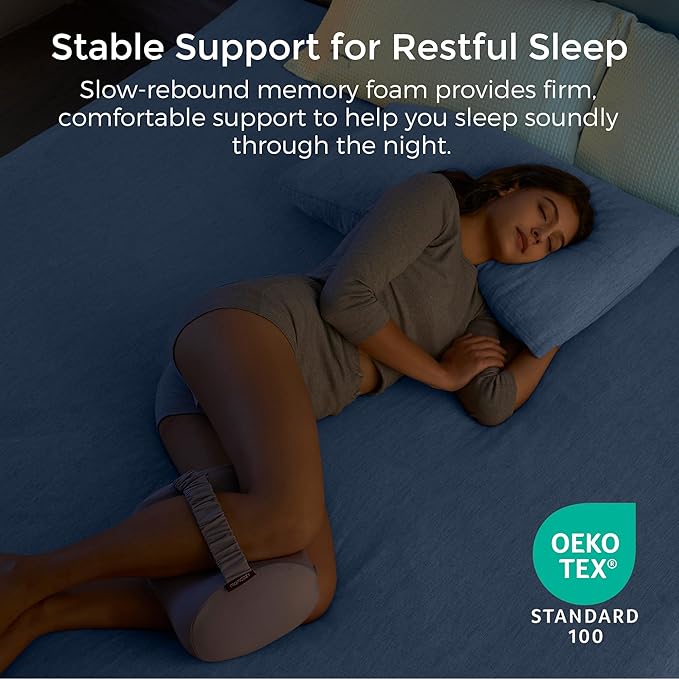 Momcozy Knee Pillow for Side Sleepers with Cooling Cover, Soft Memory Foam Spine Alignment Pregnancy Leg Pillow for Hips, Back, Sciatica Pain, Fixed Strap for Moving, Wider Contact Even Pressure