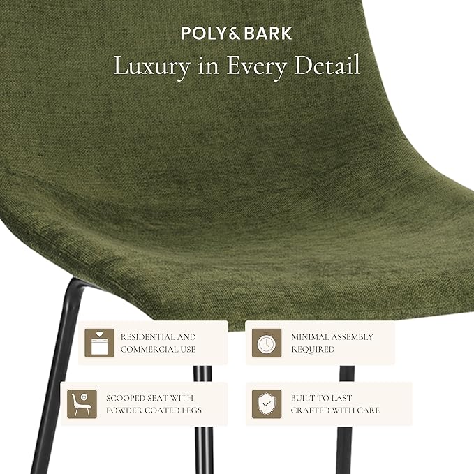 Poly & BARK Paxton Leather Counter Stools 24 Inches – Set of 3 - Counter Height Bar Stools – Barstools for Kitchen Island or Counters – Faux Leather & Matte Black Steel Base – Distressed Green Velvet