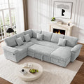 Modular Sectional Sleeper Sofa with Pull Out Bed, Storage Chaise & USB Charging, U Shaped Plush Corduroy Sectional Couches for Living Room, Comfy Convertible 7 Seat Cloud Sofa Bed, Light Grey