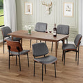 Dining Chairs Set of 6, Mid-Century Modern Upholstered PU Leather Chairs with Walnut Back and Metal Legs Adjustable Feet for Kitchen Dining Room, Dark Gray Shell Strips