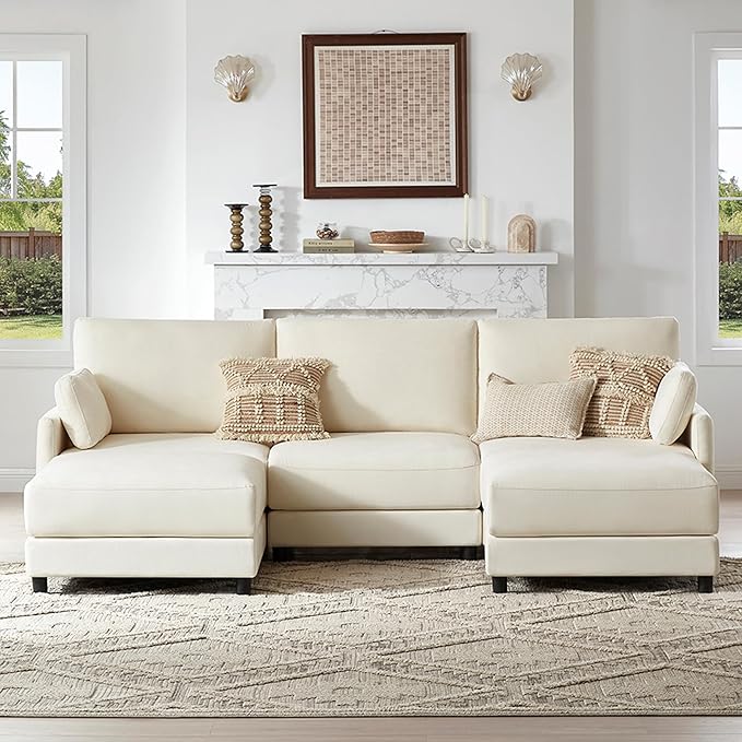 CHITA U Shaped Modular Sectional Sofa with 2 Ottoman, Modern Cloud Couch for Living Room and Apartment, 5 Seat Extra Comfty Sofa, Removable Cover, 107 Inch Width, Cream