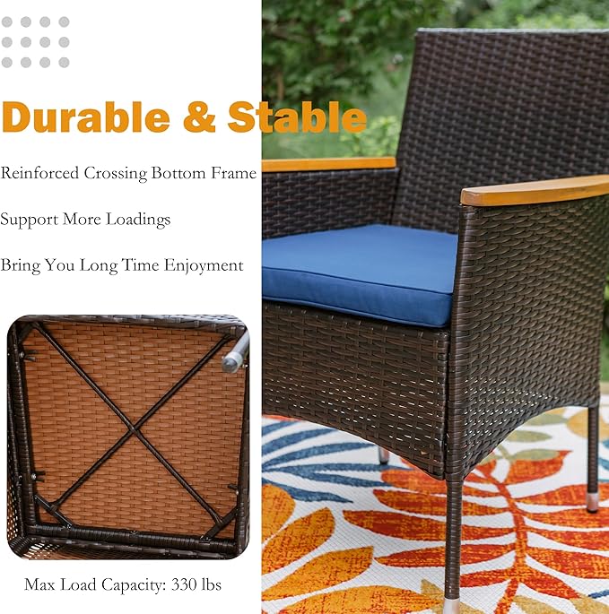 Sophia & William Rattan Patio Chairs Set of 2, 2 Pcs Wicker Outdoor Dining Chairs with Seat Cushions & Wood Armrest
