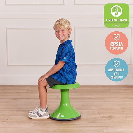 ECR4Kids ACE Active Core Engagement Wobble Stool, 15-Inch Seat Height, Flexible Seating, Grassy Green