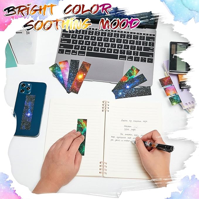 Gersoniel 72 Pcs Anxiety Sensory Stickers Strips Adhesive Textured Mental Health Calm Stickers Mindfulness Fidget Decals Stress Anxiety Relief Items for Therapy Office Desk Counselor(Galaxy)
