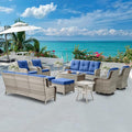 Belord Wicker Patio Furniture Sets - 13 Piece Outdoor Rattan Furniture Conversation Sets with 4 Swivel Rocker Chairs, 2 Rattan Sofas, Wicker Ottomans and Coffee Table, Light Grey/Blue