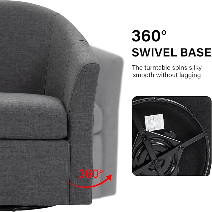 DREAMSIDEA Swivel Accent Chair Armchair, Modern Round Single Sofa Seating Comfy Reading Barrel Chairs for Living Room Bedroom (Grey, Set of 2)