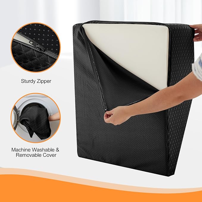 Ruqmuis Leg Elevation Pillow for After Surgery, 10inch Foam Leg Elevating Pillow for Swelling and Blood Circulation, Leg Wedge Pillow for Sleeping, Knee Pillow for Knee Hip Ankle Pain Relief, Black