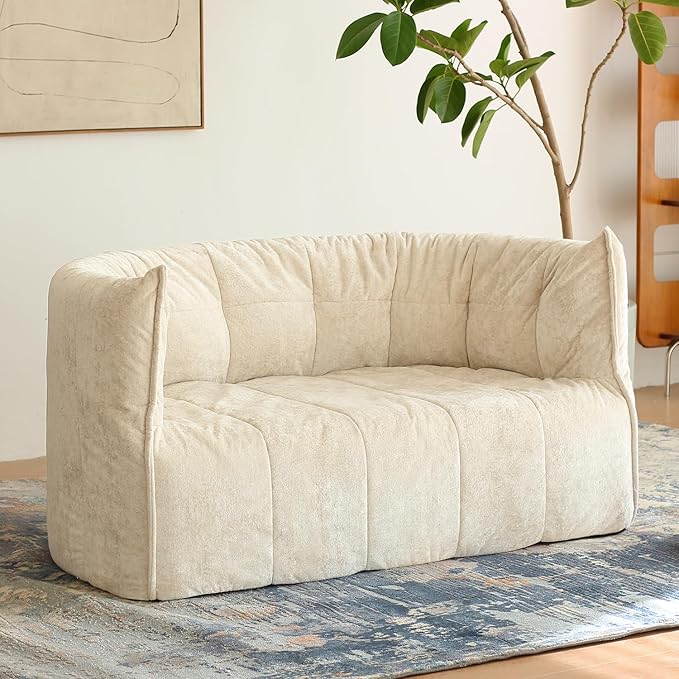 N&V Mid Century Brigantin Deep Relaxation Sofa, Soft Premium Chenille, for Living Room Bedroom and Office (Ivory, ThreeSeater)