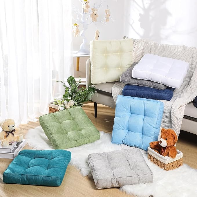Fumete 8 Pcs Square Floor Pillows for Kids and Adult 16''x16'' Flexible Seating Floor Cushion for Classroom Multicolor Meditation Cushions for Home Daycare Preschool Yoga Meditation (Classic Color)