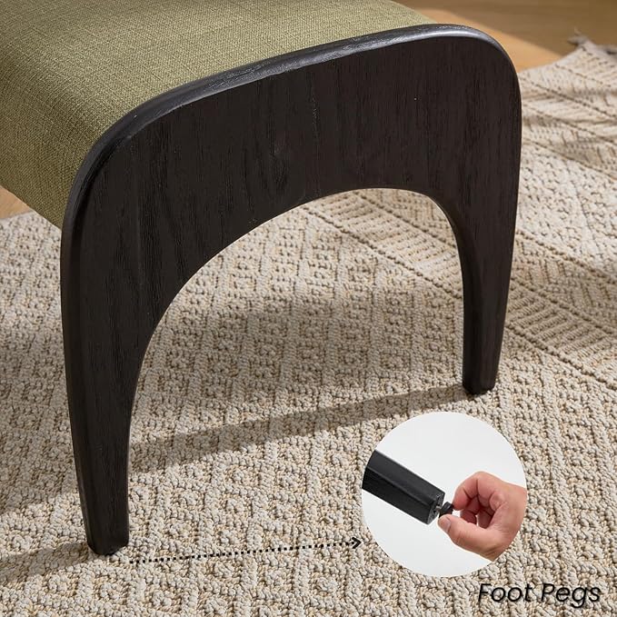 DUOMAY Modern 51" Wide Ottoman Bench, Long Entryway Bedroom Bench with Solid Wood Legs and Linen Upholstered Dining Bench Storage Bench for Living Room Indoor, Kitchen, Green