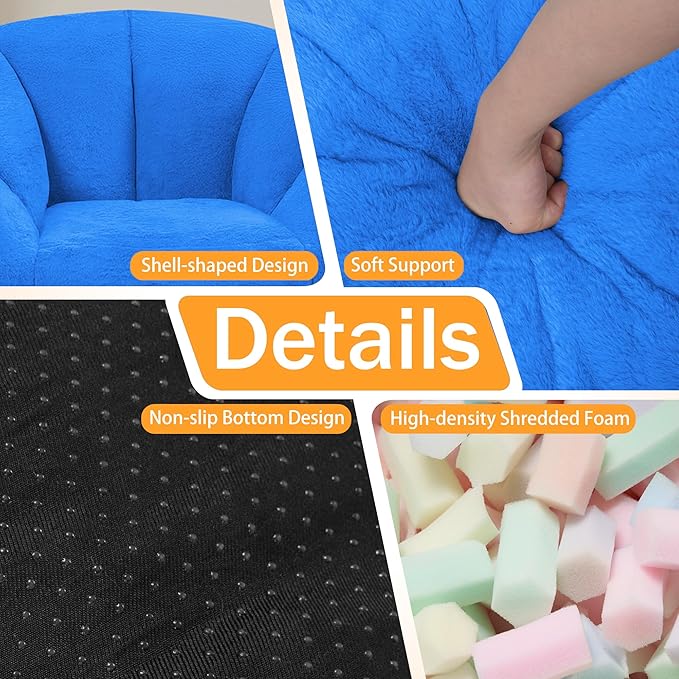 HABUTWAY Bean Bag Chair, Oversized Shell-Shaped Bean Bag Couch with Ottoman, Giant Beanbag Chair for Adults and Kids, Comfy Bean Bag Sofa & Footstool, Large Floor Sofa for Living Room Bedroom, Blue