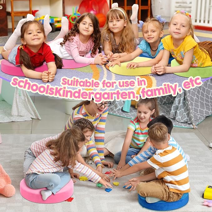 GlikCeil 8 Pcs Round Floor Pillow Cushions for Kids Classroom 15'' Soft Flexible Seating Chair Floor Seats for Reading Corner Playroom - Winter & Spring School Supplies (Candy Series)