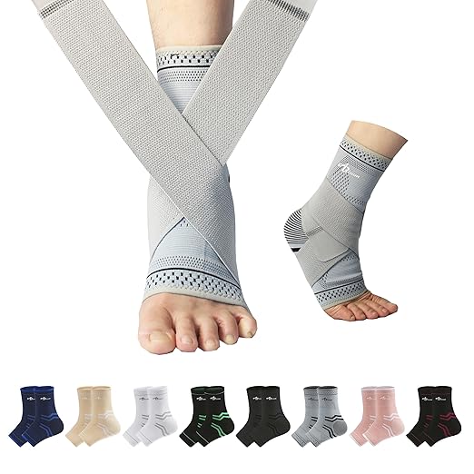 ABIRAM Ankle Brace for Women & Men, Ankle Compression Sleeve with Wrap, Foot Support Sleeve, Ankle Support for Sprained Ankle, Plantar Fasciitis Relief Socks, Achilles Tendonitis, Sports, M