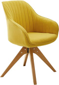 Art Leon Dining Chair, Mid Century Modern Fabric Upholstered Swivel Dining Room Chair with Wood Legs, Leisure Side Chair with Arms for Living Room, Yellow