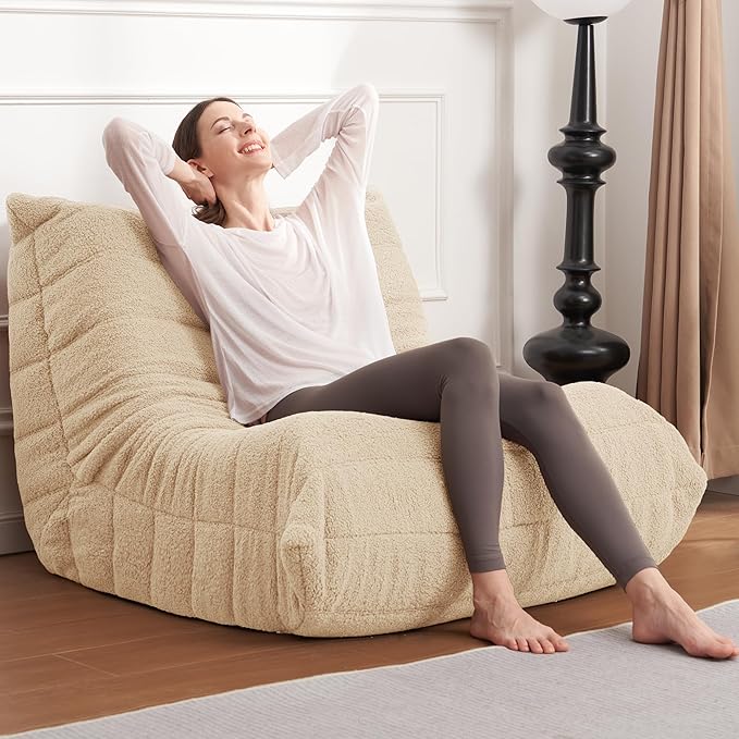 Bean Bag Chair Big Sofa Beanbag Chair for Adults Fireside Chair Bean Bag Lounger with Memory Foam Filled for Home,Apartment or Gaming Venue(Khaki Teddy)