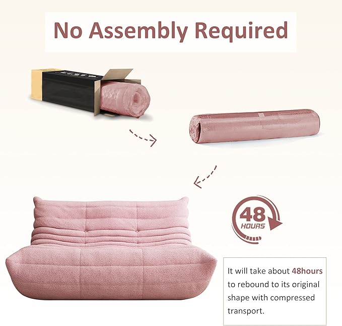 Bean Bag Chair, Oversized Loveseat Fireside Chair for Adults, 2 Seater with Memory Foam Filled, Lazy Sofa Lounge Floor Sofa for Living Room, Bedroom, Office, No Assembly Required. (Pink)