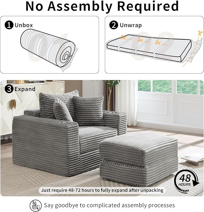 Boneless Chaise Lounge Chair Indoor, All-Foam Convertible Lounge Chair with No Frame, Wide Reclining Floor Lounger for Reading, Napping & Relaxation, No Assembly Needed (Grey)