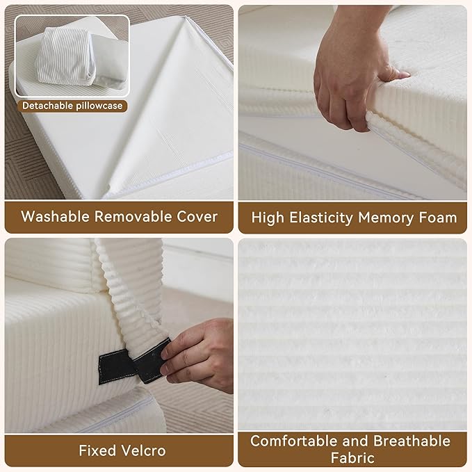 Folding Sofa Bed Convertible Floor Couch Foldable Chair Bed with Pillow，Linen Sleeper Chair Futon,Foldable Memory Foam Mattress for Bedroom/Living Room/Dorm/Office (Corduroy White, Standard)