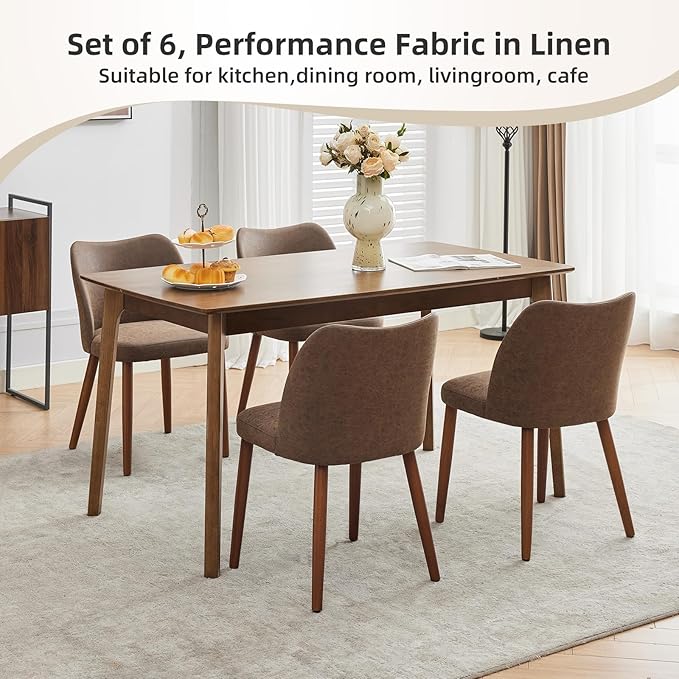ElfinAura Dining Chair Set of 4, Leather Upholstered Dining Chair with Wood Legs, Wing Backrest, Wooden Kitchen Chair, Kitchen Chairs with Thick Cushions for Dining Room, Living Room, Taupe