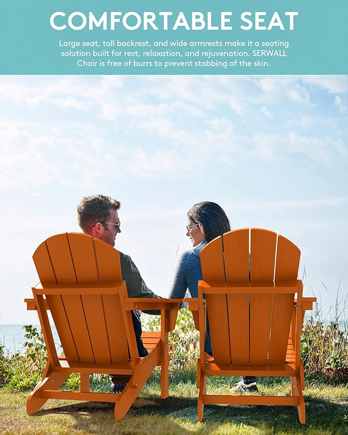 SERWALL Adirondack Chair Set of 6 for Patio Garden Weather Resistant Outdoors Fire Pit Chairs- Orange